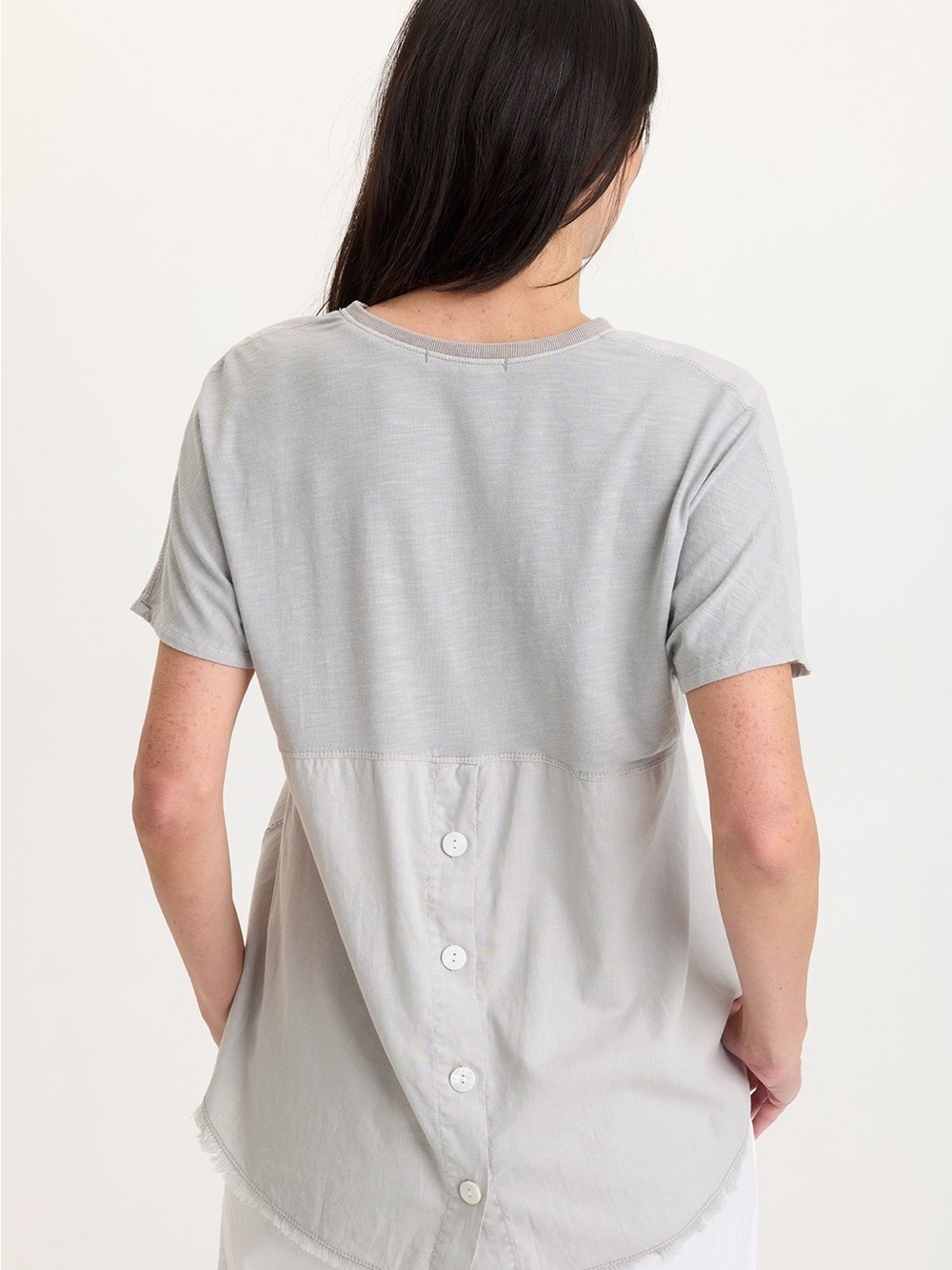 XCVI Clara Pale Lilac V-Neck Linen Cotton Short Sleeve Top - Picture 2 of 5